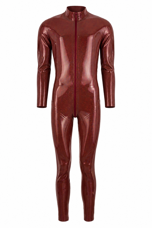 Burgundy Metallic Latex Catsuit