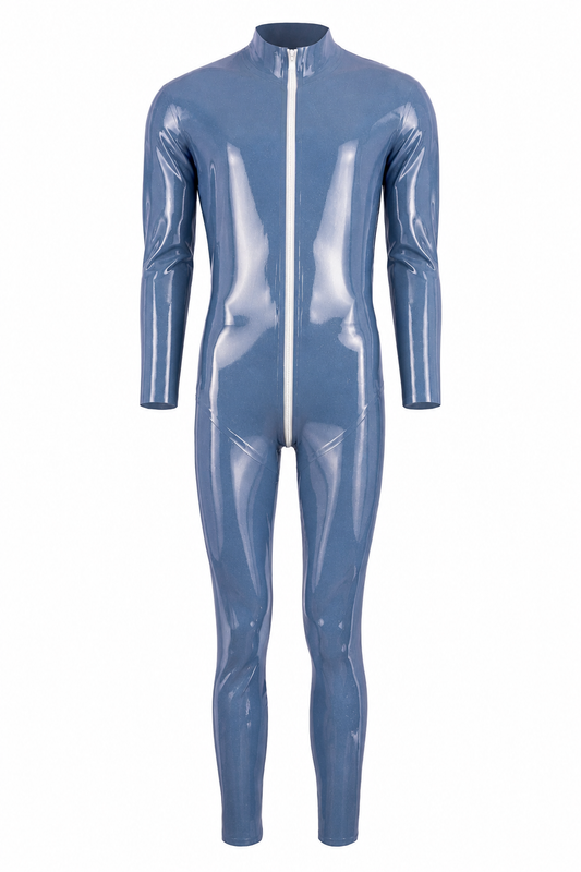 Light Blue Metallic Latex Catsuit