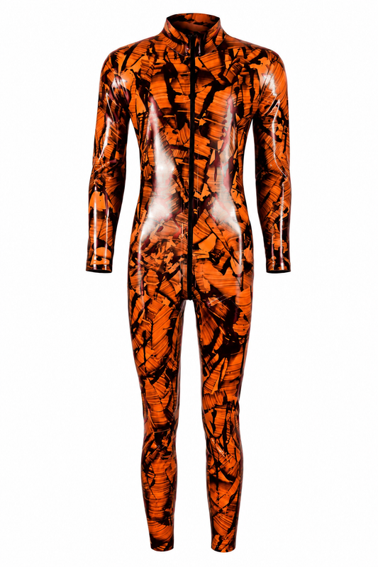 Obsidian Orange Latex Catsuit