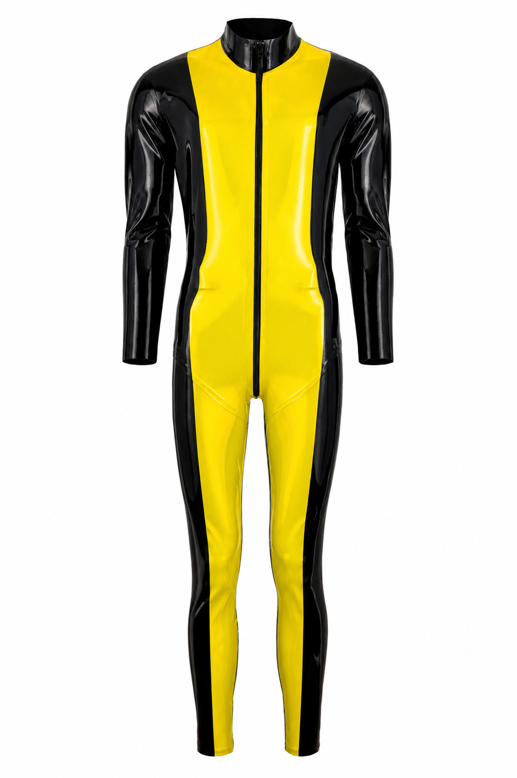 Yellow Strike Latex Catsuit